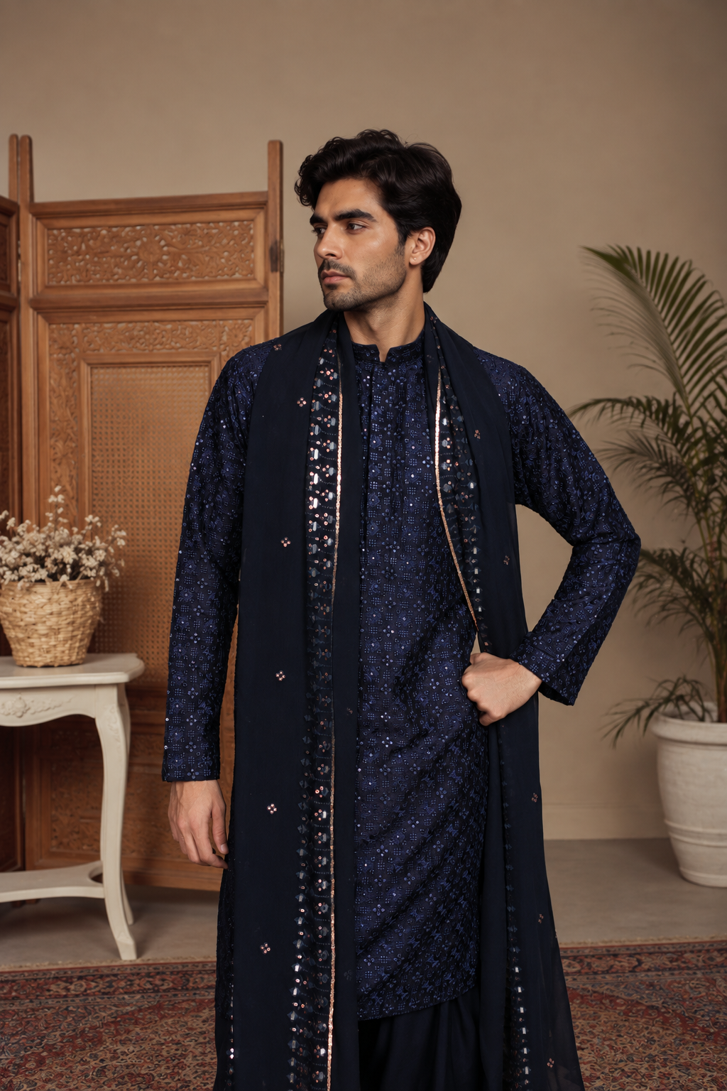 Nambh Kurta Set in Navy Blue