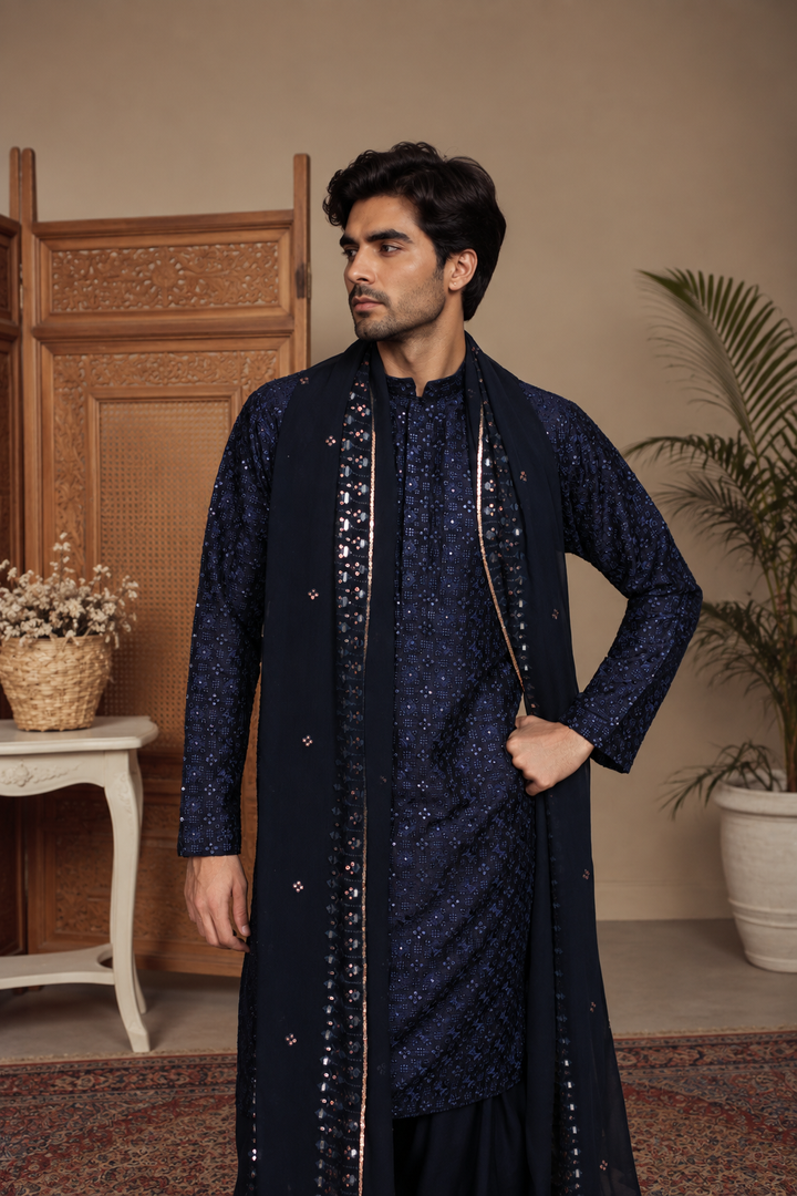 Nambh Kurta Set in Navy Blue
