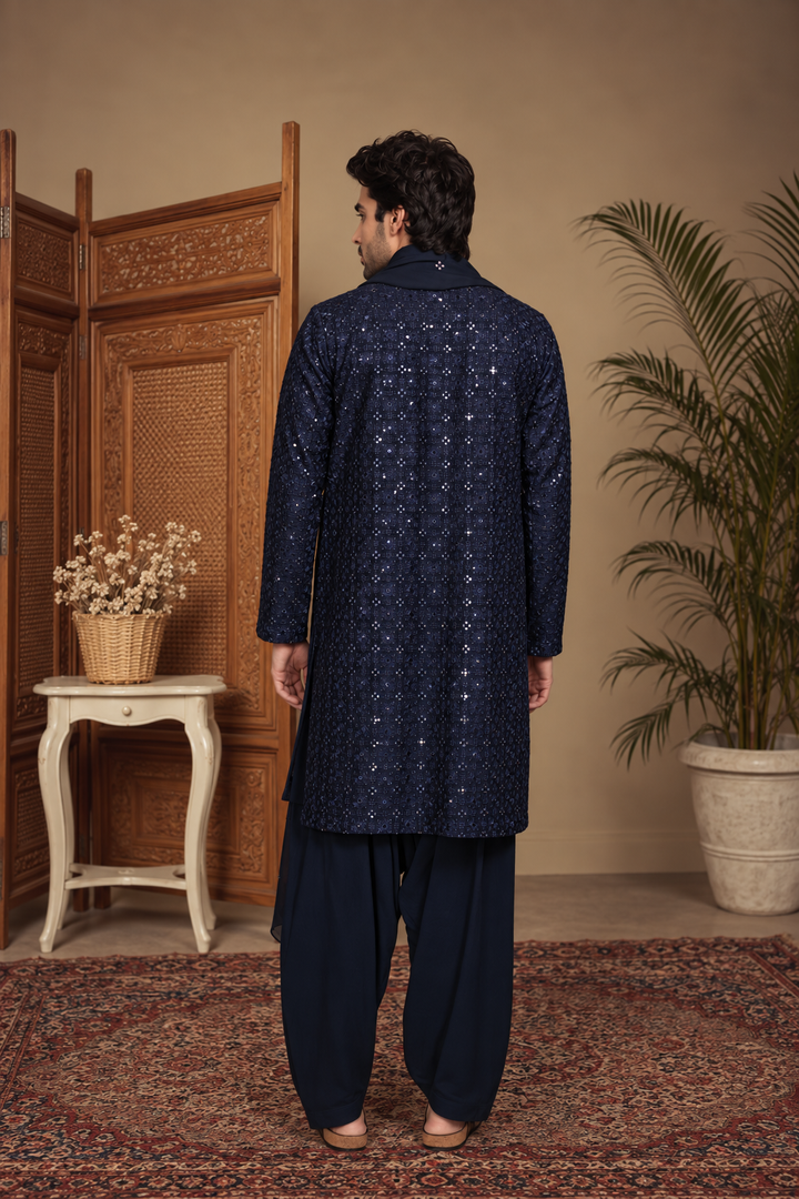 Nambh Kurta Set in Navy Blue