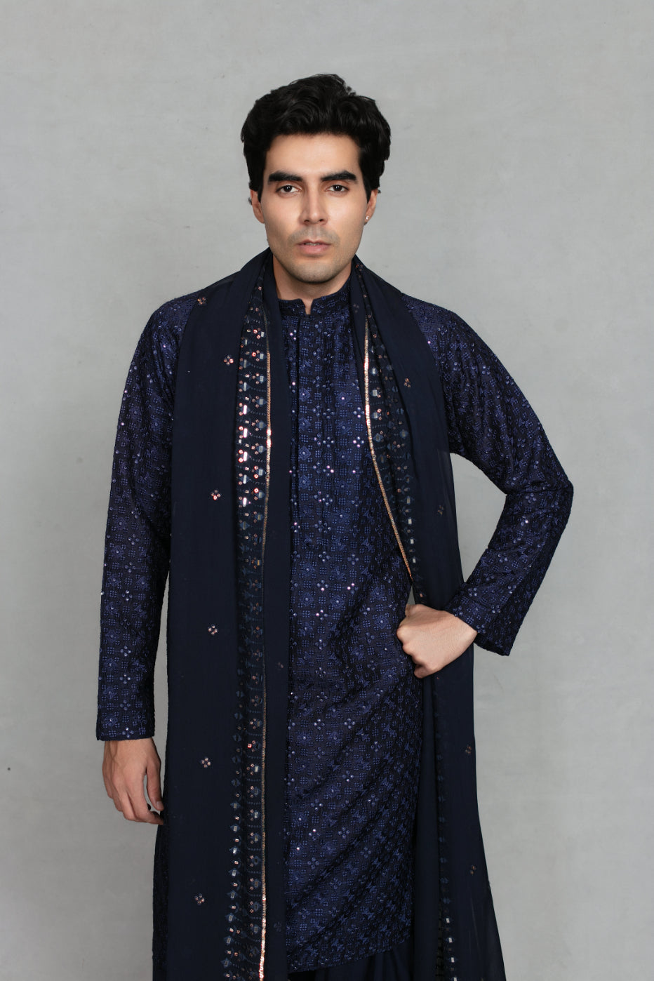 Nambh Kurta Set in Navy Blue