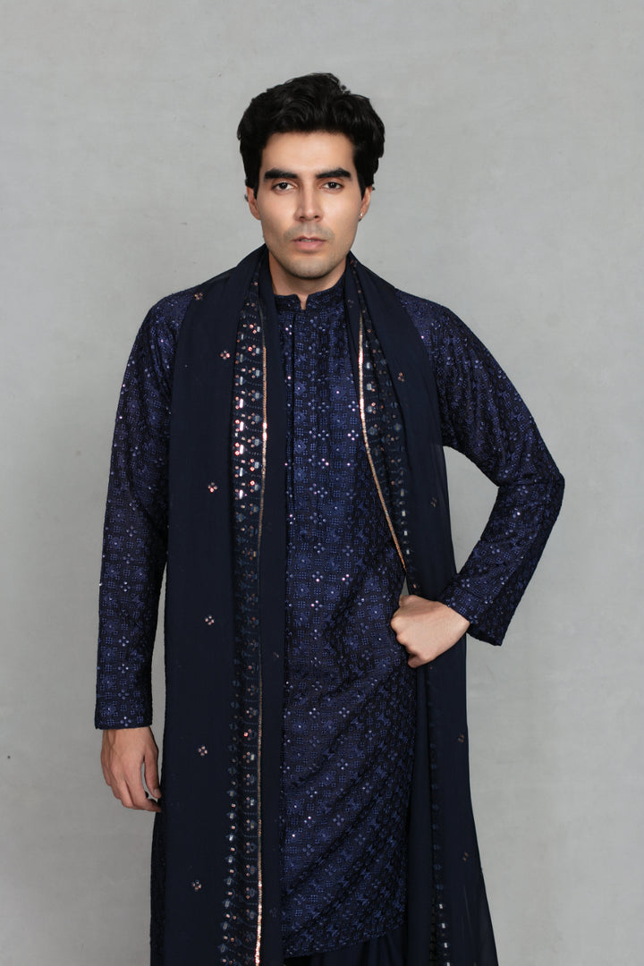 Nambh Kurta Set in Navy Blue