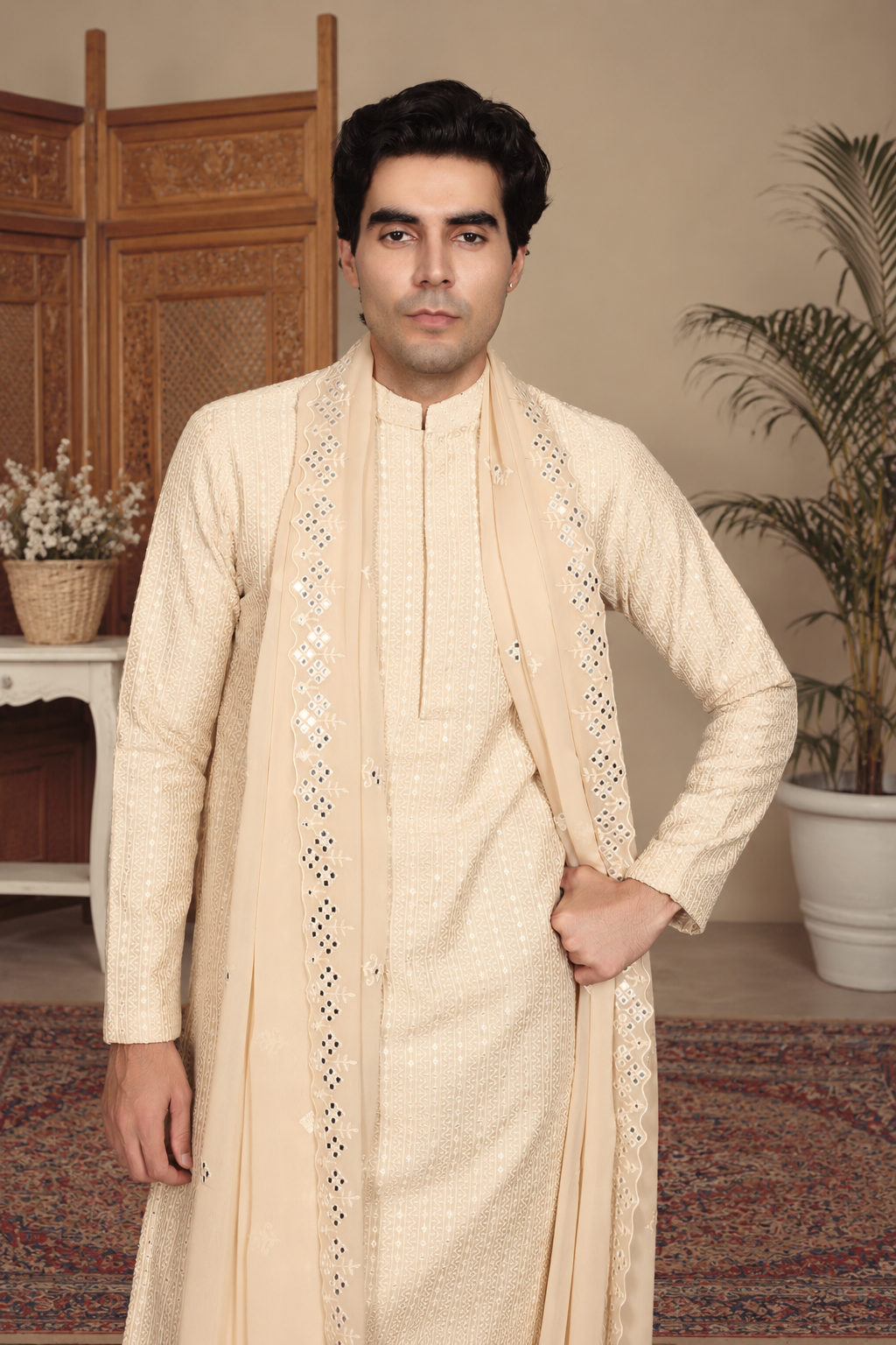 Shikhar Kurta Set in Beige