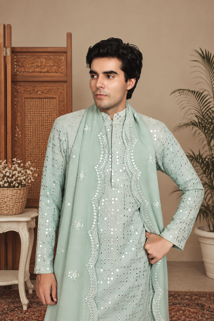 Neer Kurta Set in Mint Green