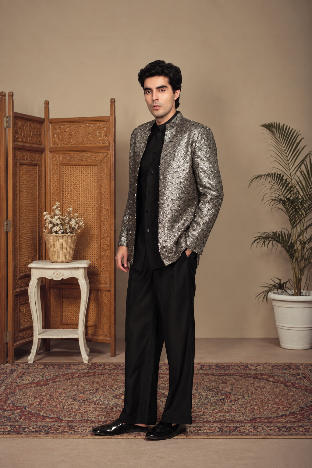 Raah Indo - Western Jacket Set in Black