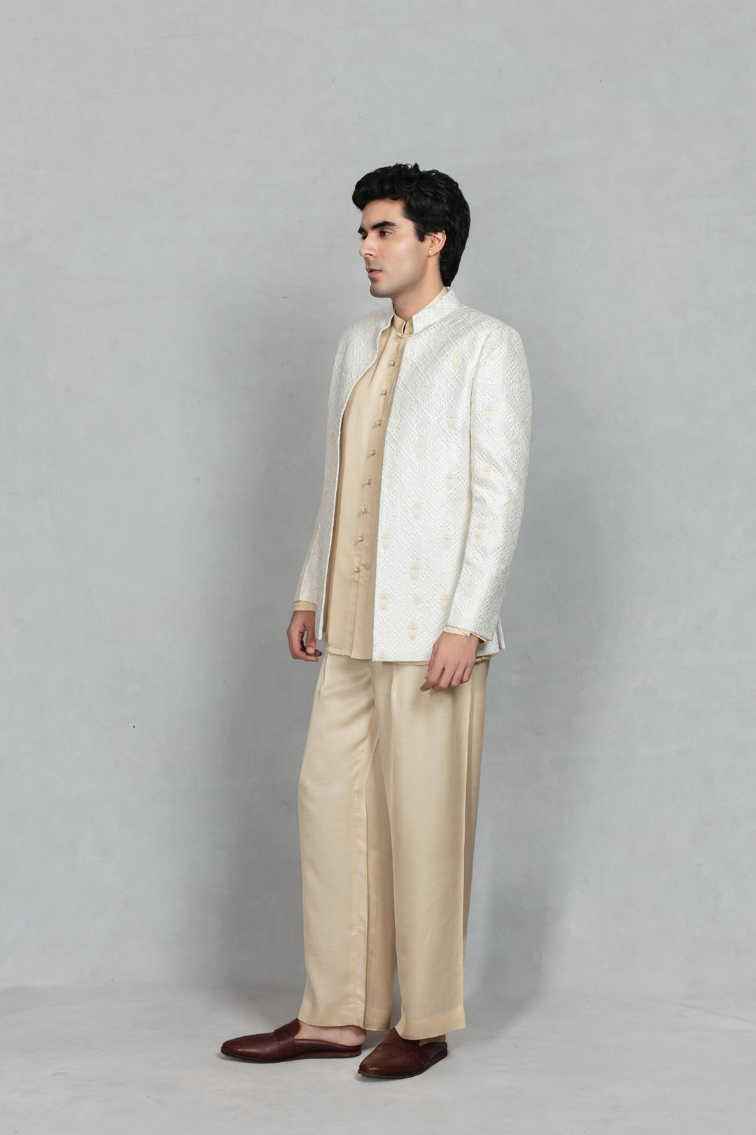 Kora Indo Western Jacket Set in Ivory
