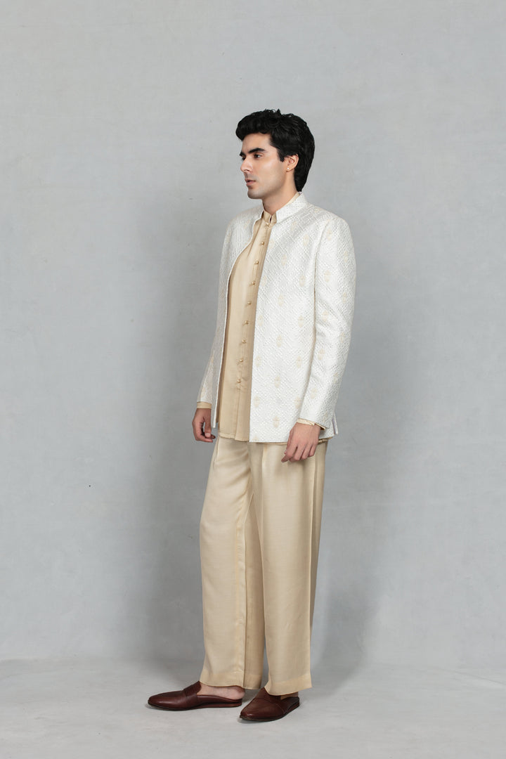 Kora Indo Western Jacket Set in Ivory