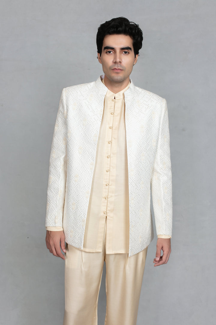 Kora Indo Western Jacket Set in Ivory