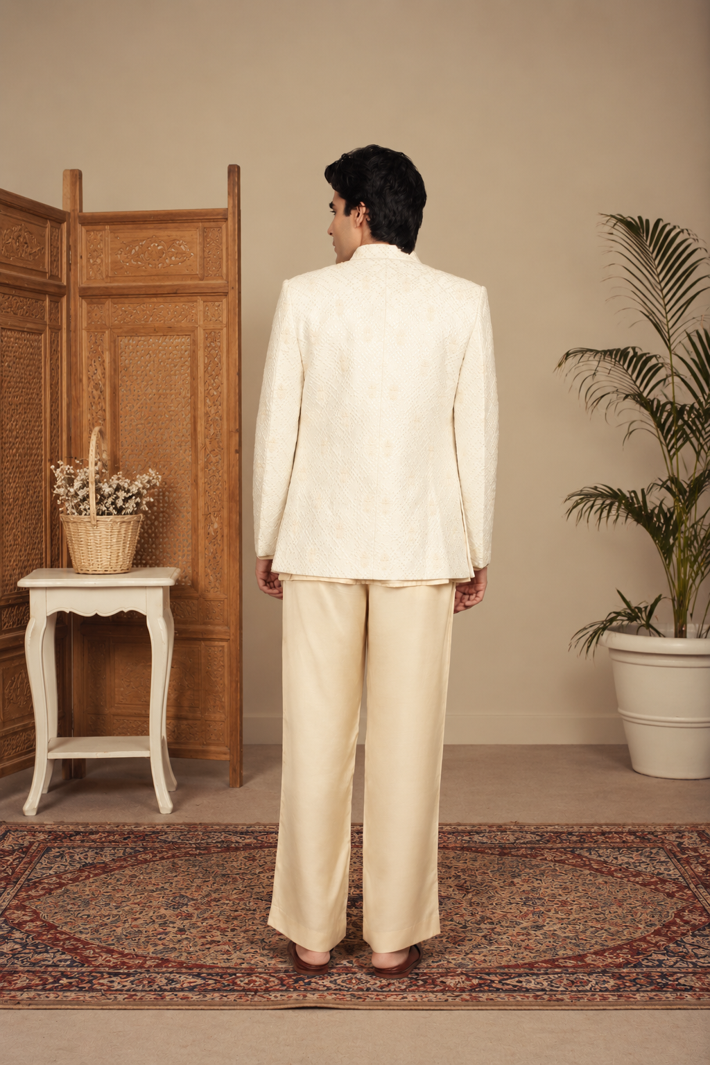 Kora Indo Western Jacket Set in Ivory