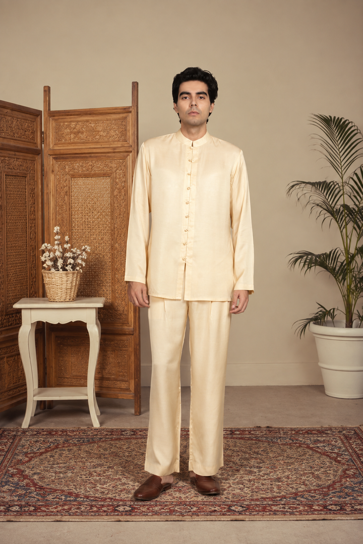 Kora Indo Western Jacket Set in Ivory