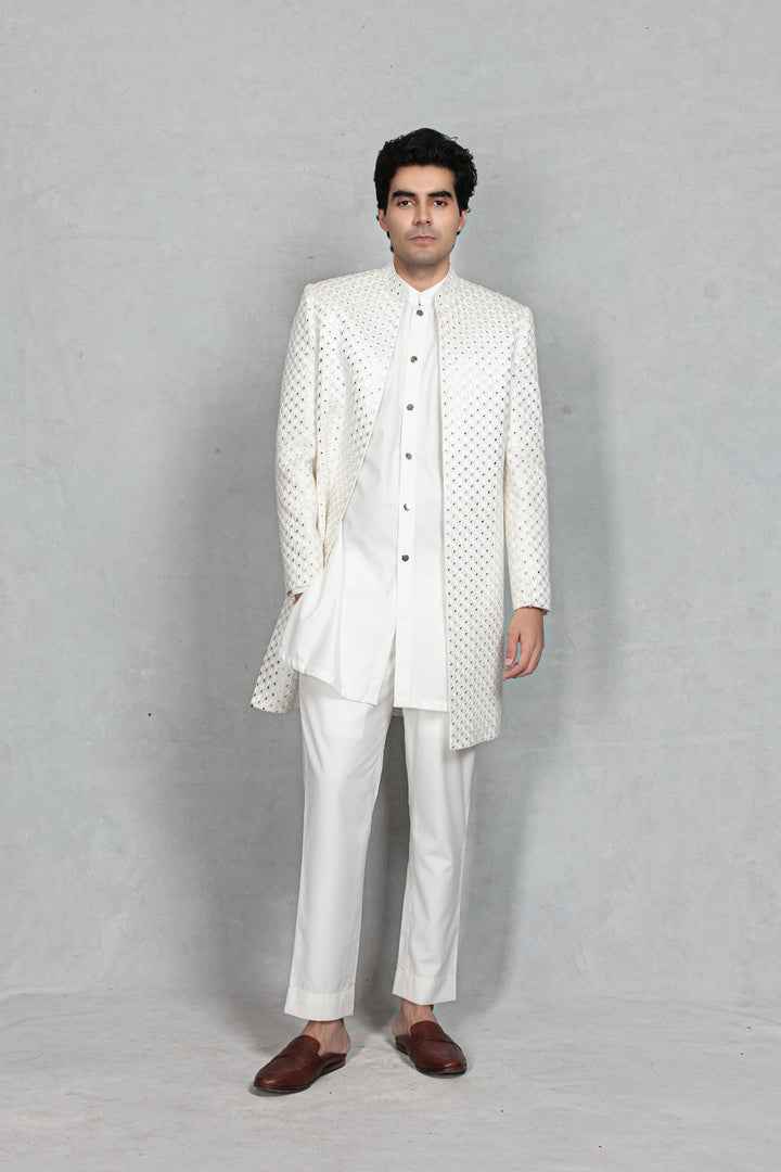 Vaayu Indo Western Jacket Set in White