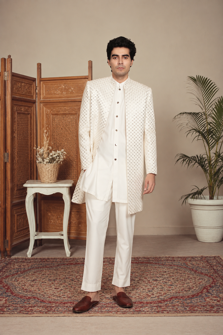 Vaayu Indo Western Jacket Set in White