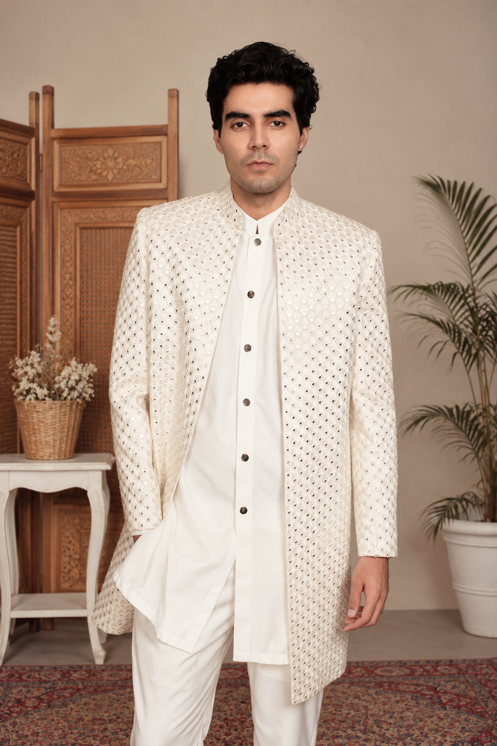Vaayu Indo Western Jacket Set in White