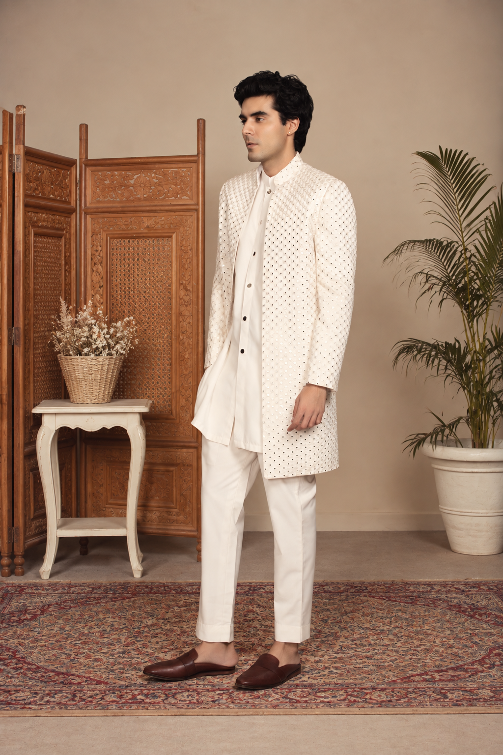 Vaayu Indo Western Jacket Set in White