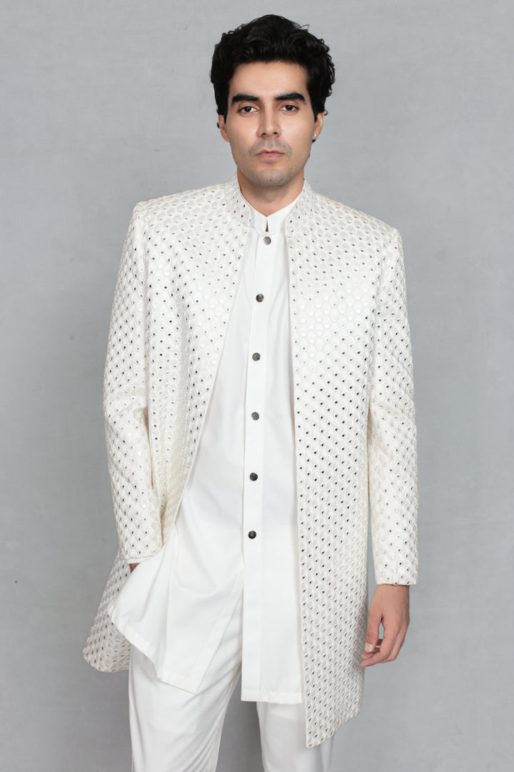 Vaayu Indo Western Jacket Set in White