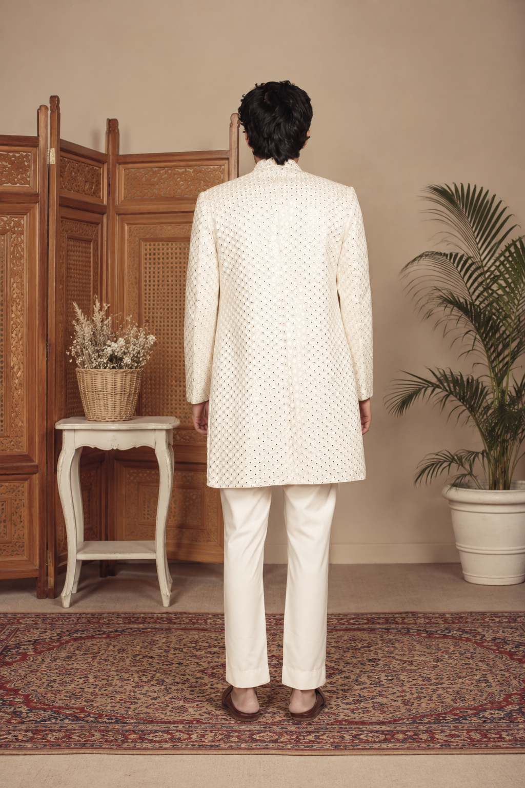 Vaayu Indo Western Jacket Set in White
