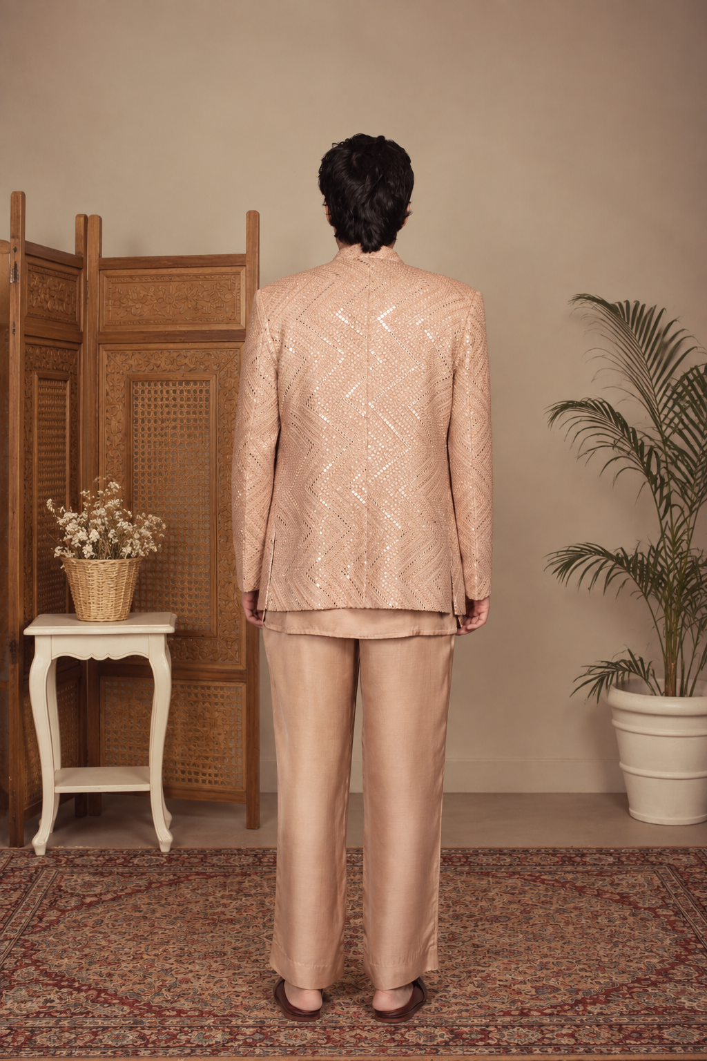Udaan Indo Western Jacket Set in Rose Gold