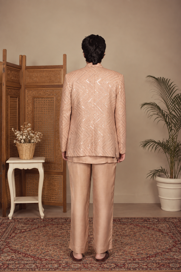 Udaan Indo Western Jacket Set in Rose Gold