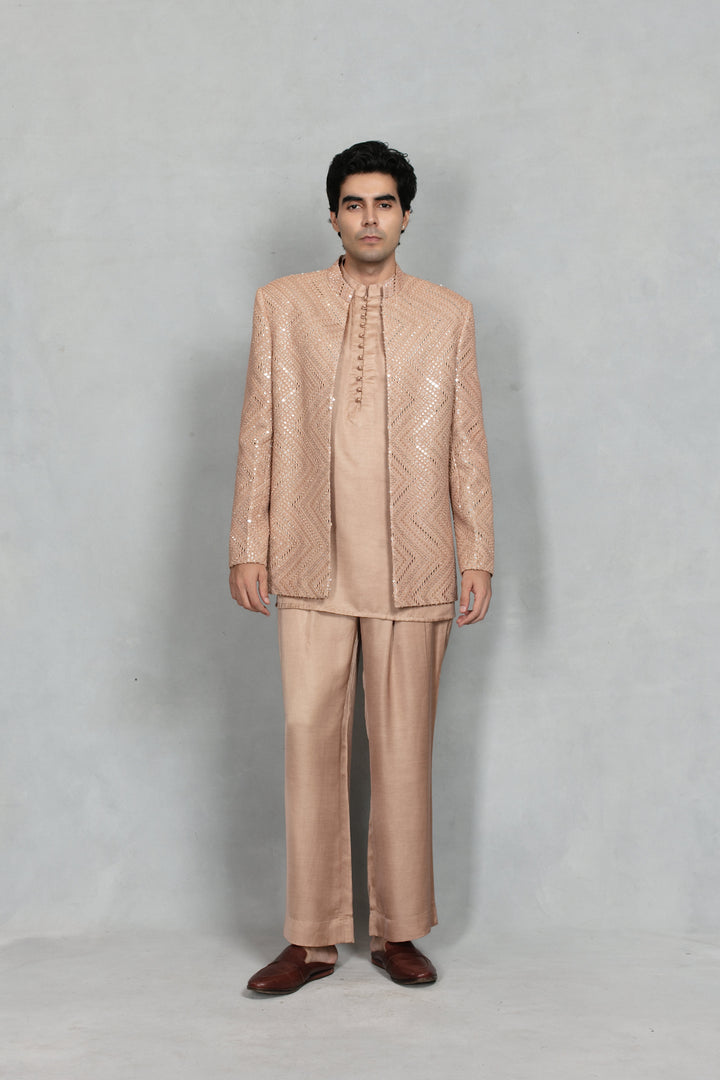 Udaan Indo Western Jacket Set in Rose Gold