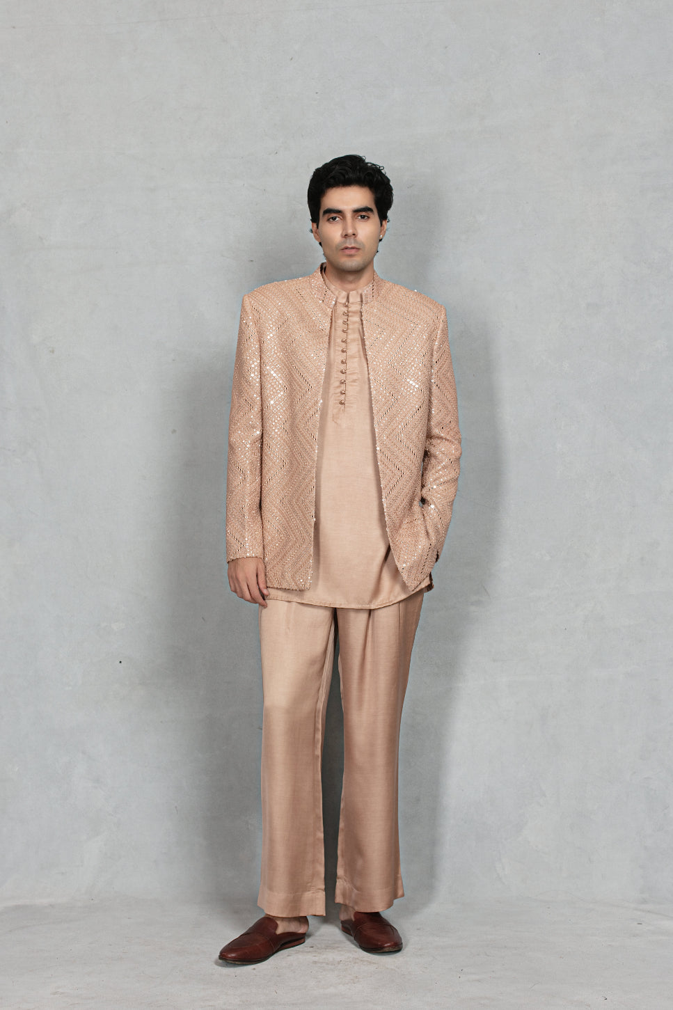 Udaan Indo Western Jacket Set in Rose Gold