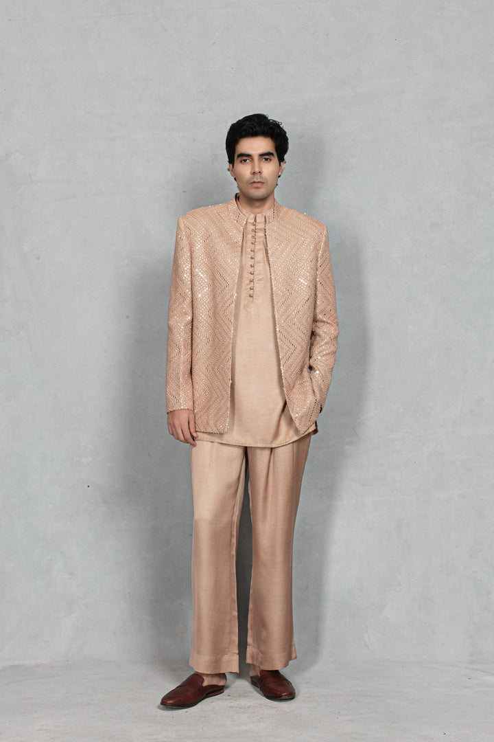 Udaan Indo Western Jacket Set in Rose Gold