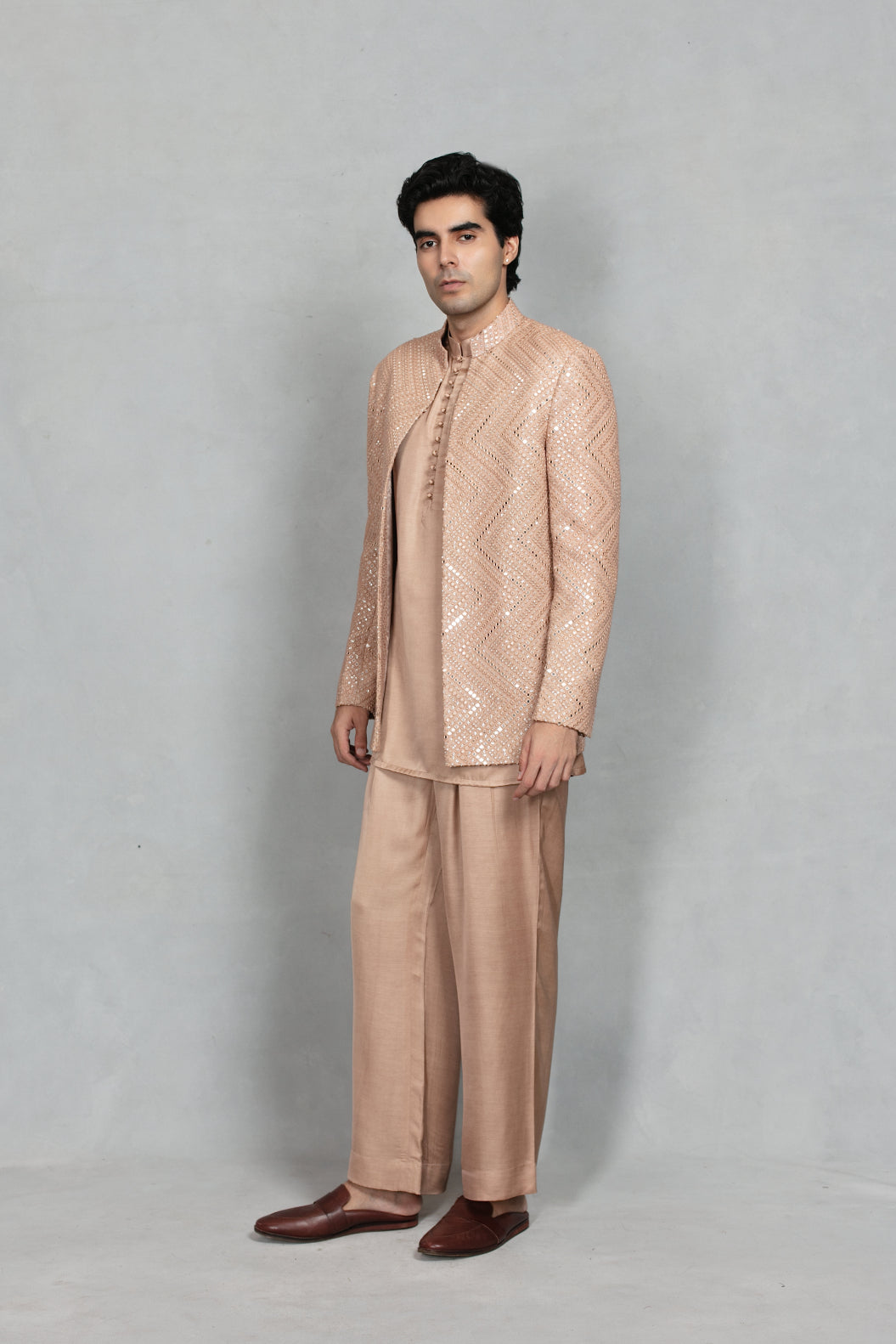 Udaan Indo Western Jacket Set in Rose Gold