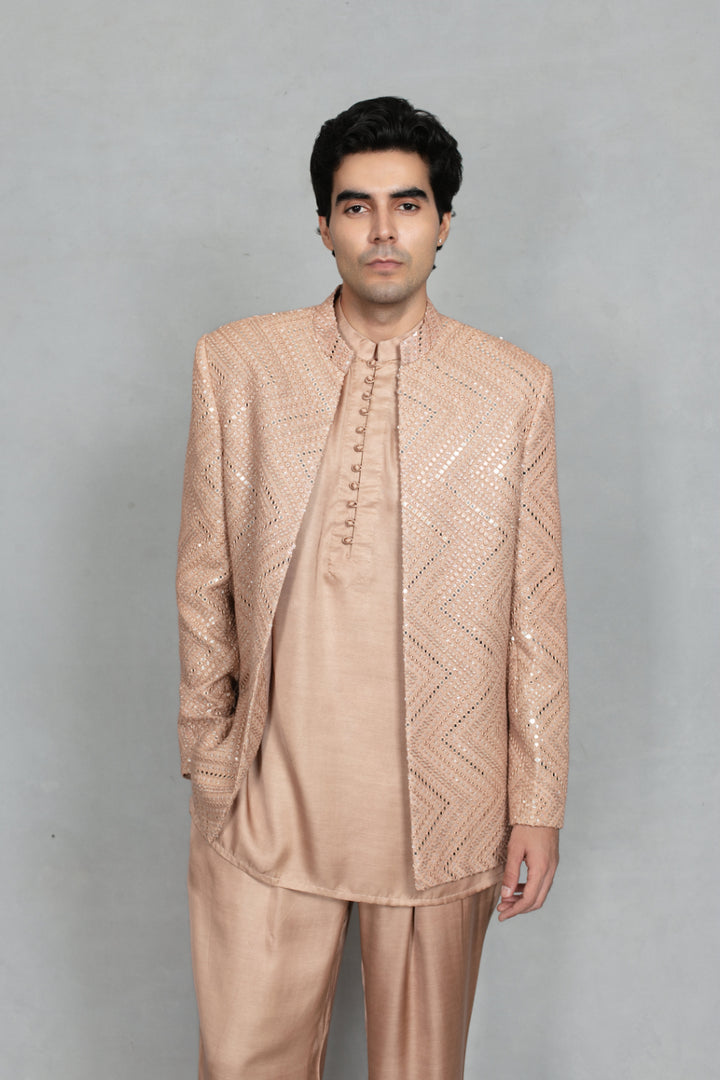 Udaan Indo Western Jacket Set in Rose Gold