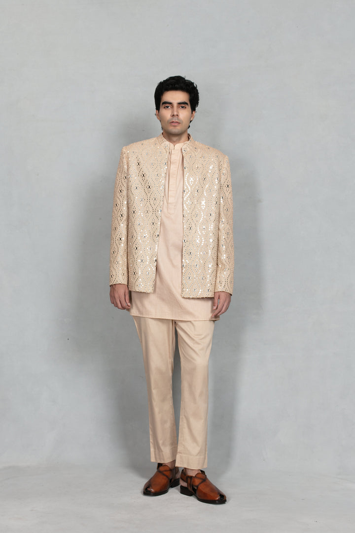 Dhuri Indo Western Jacket Set in Beige