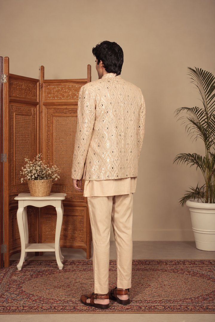 Dhuri Indo Western Jacket Set in Beige
