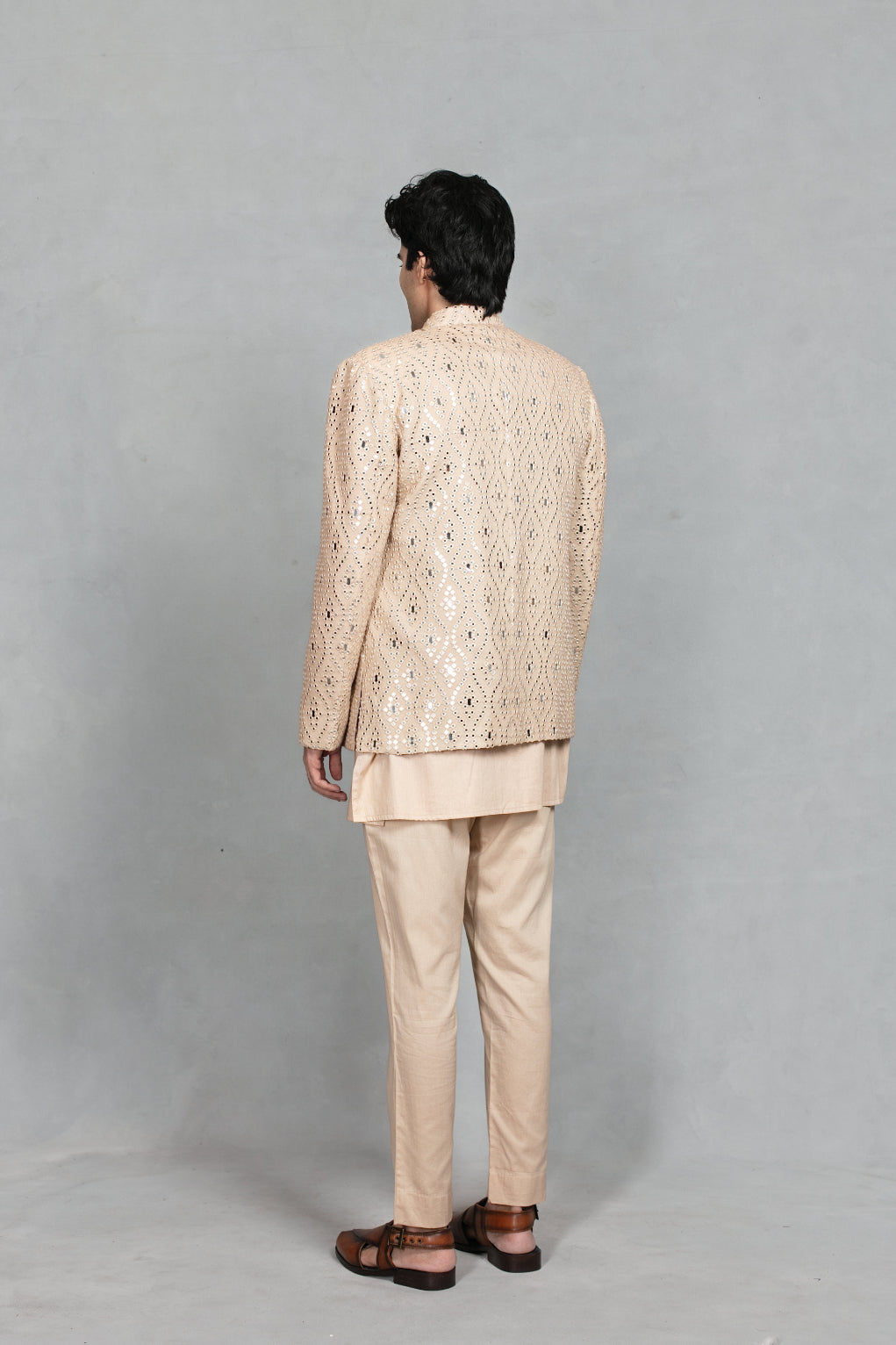 Dhuri Indo Western Jacket Set in Beige