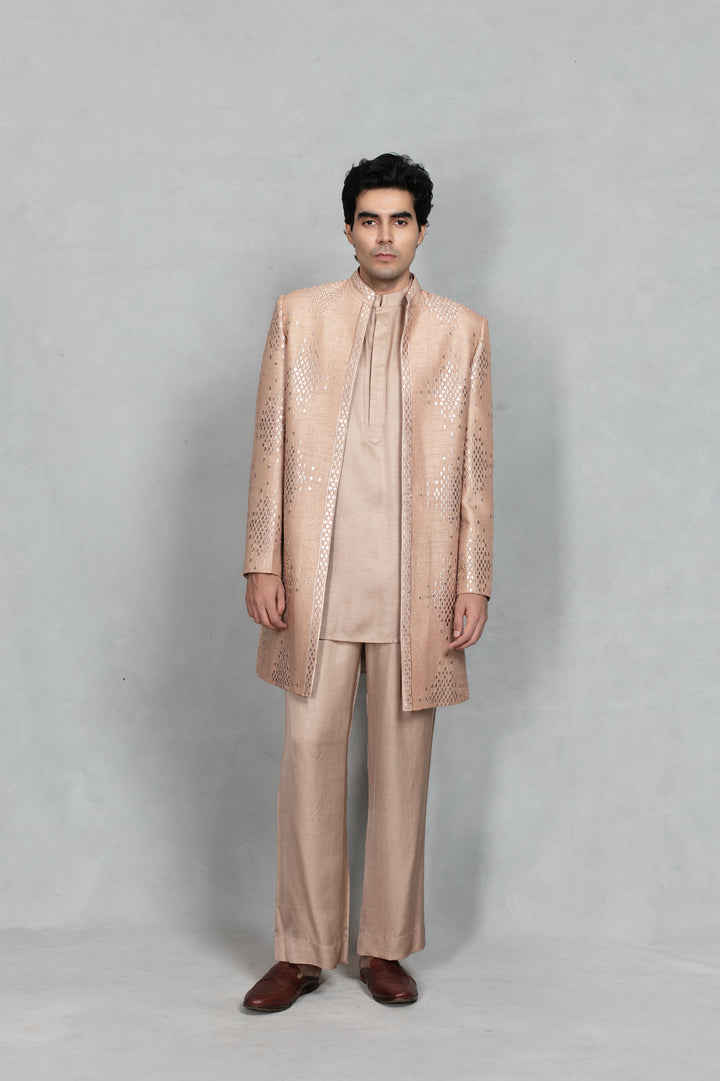 Ujaas Indo Western Jacket Set in Champagne
