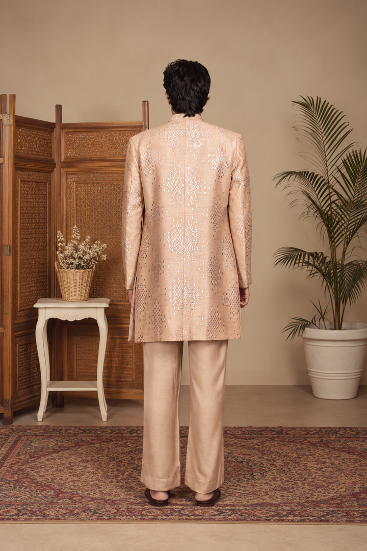 Ujaas Indo Western Jacket Set in Champagne