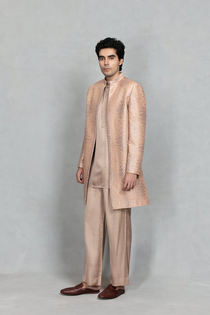Ujaas Indo Western Jacket Set in Champagne