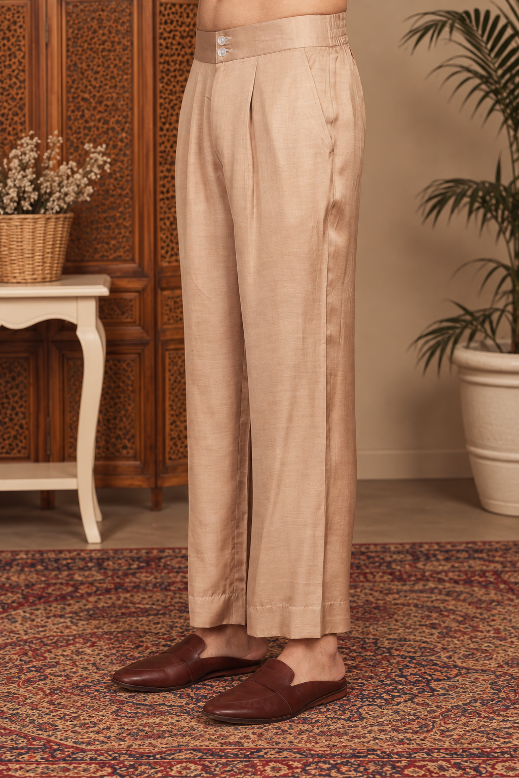 Ujaas Indo Western Jacket Set in Champagne