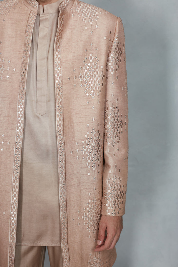 Ujaas Indo Western Jacket Set in Champagne