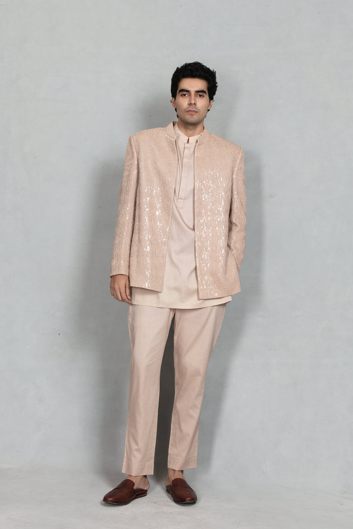 Dastaan Indo Western Jacket Set in Champagne