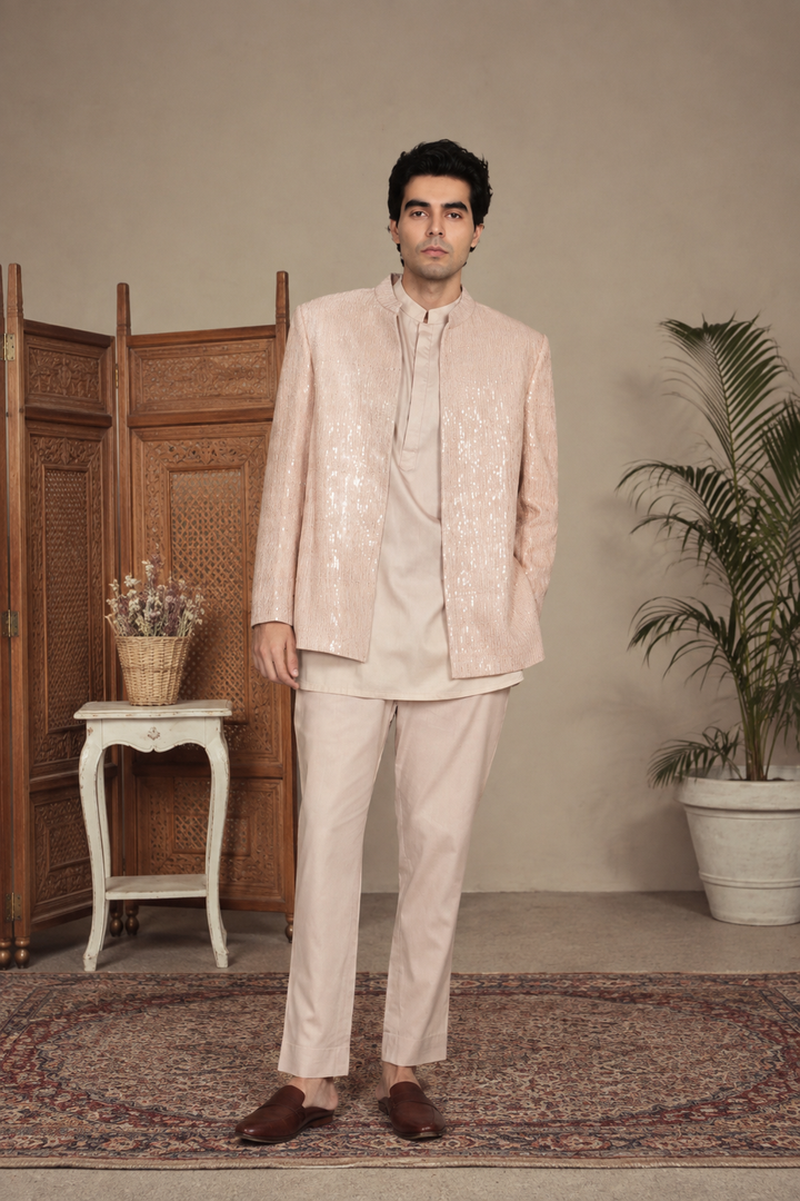Dastaan Indo Western Jacket Set in Champagne