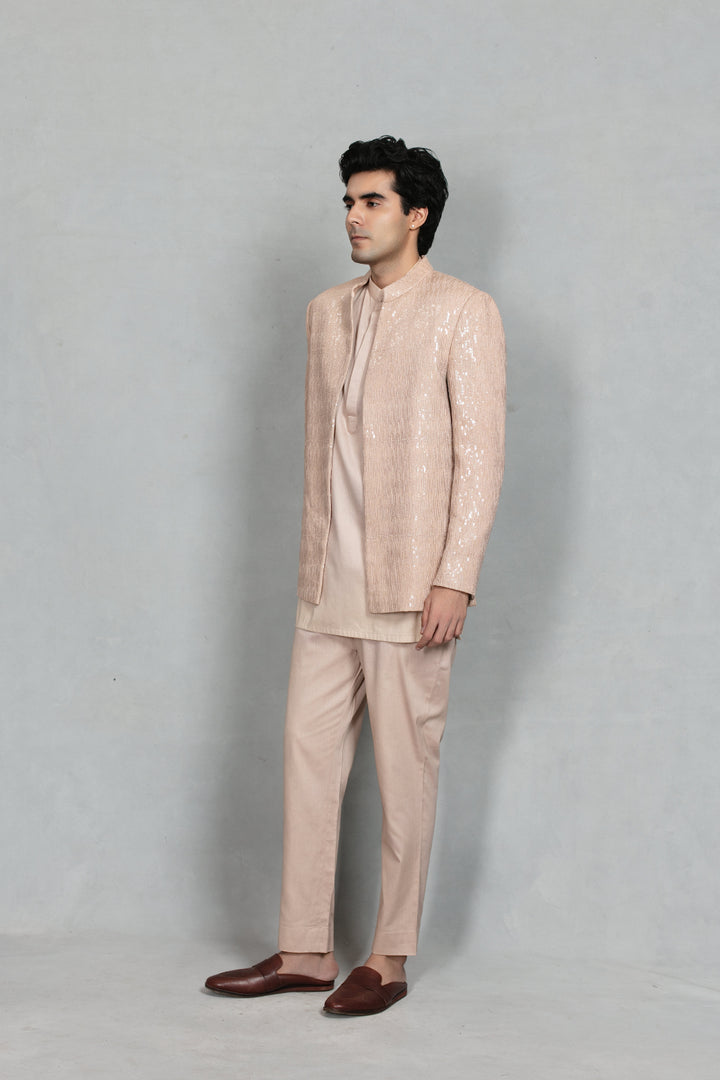Dastaan Indo Western Jacket Set in Champagne