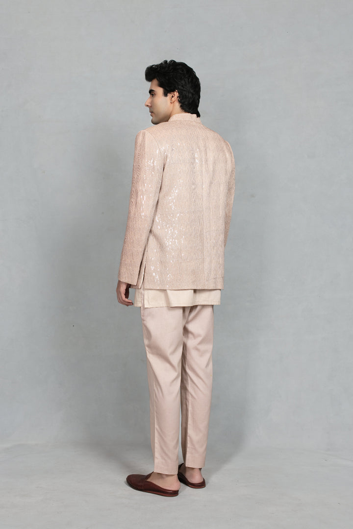 Dastaan Indo Western Jacket Set in Champagne