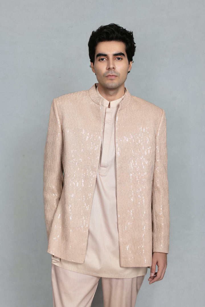 Dastaan Indo Western Jacket Set in Champagne