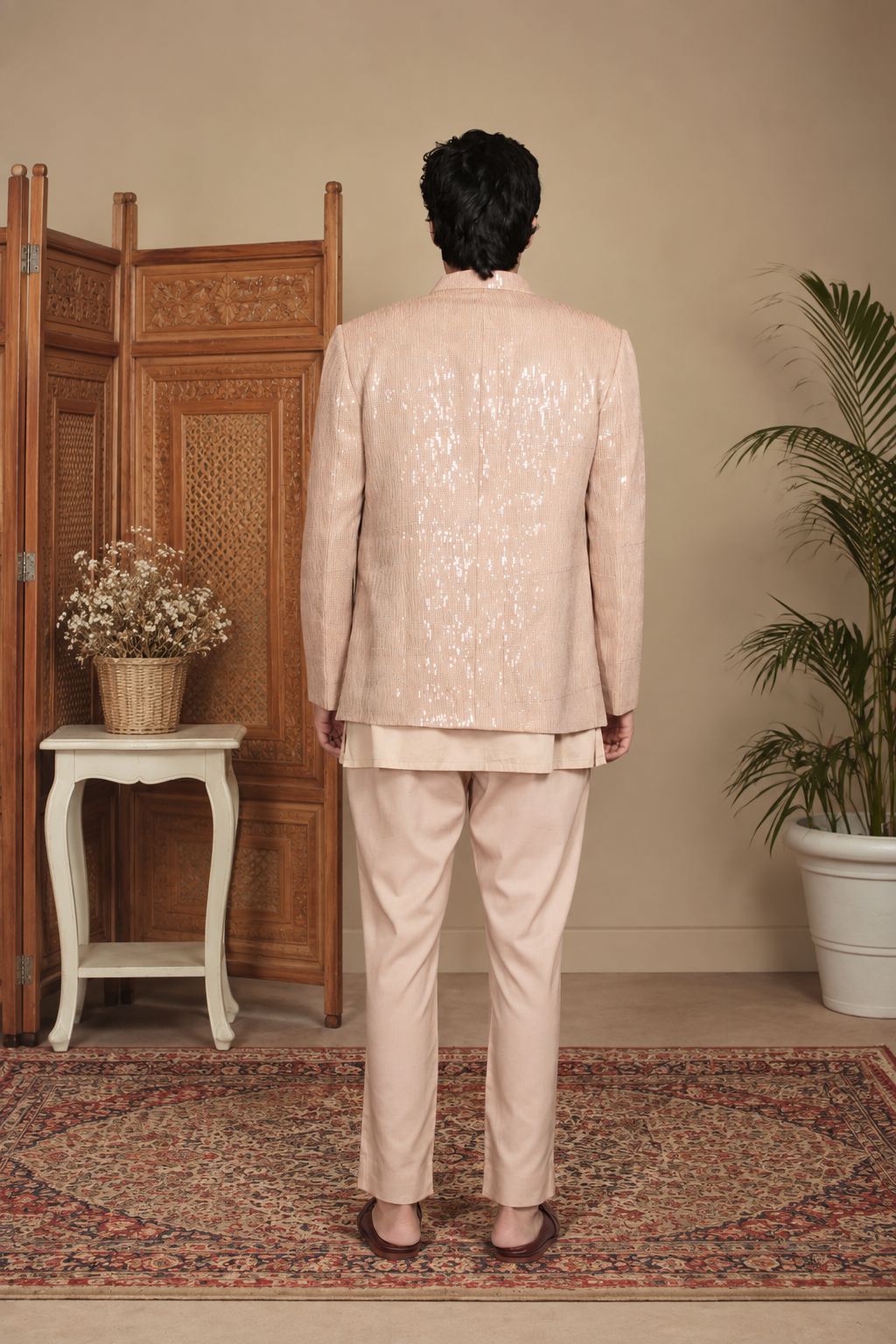 Dastaan Indo Western Jacket Set in Champagne