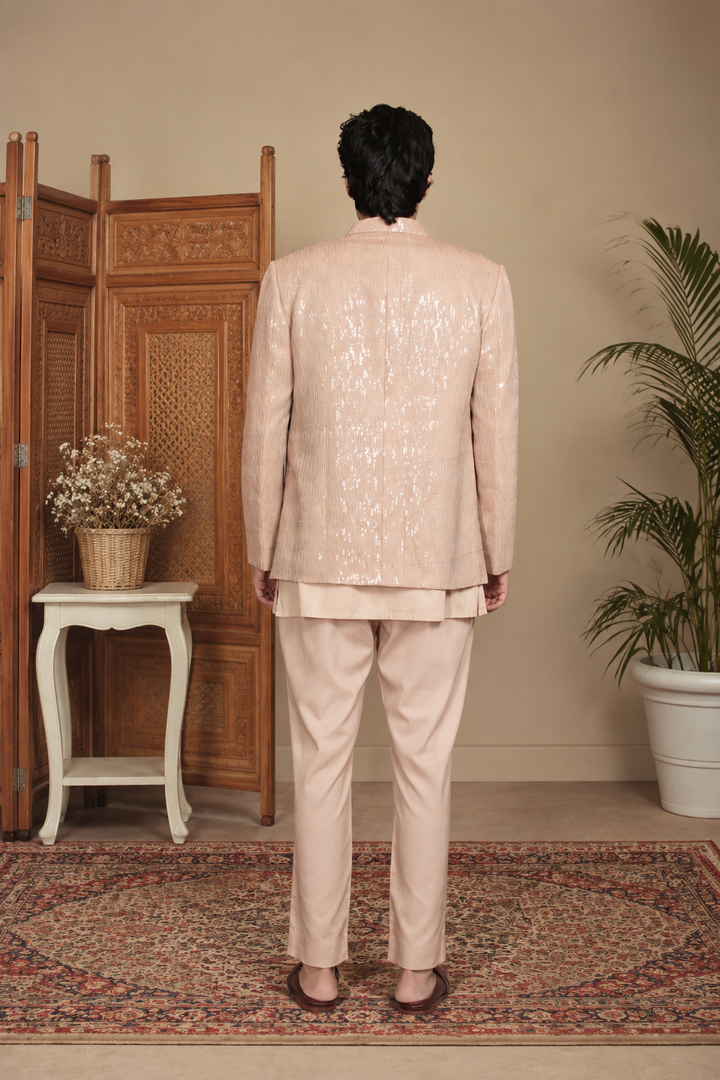 Dastaan Indo Western Jacket Set in Champagne