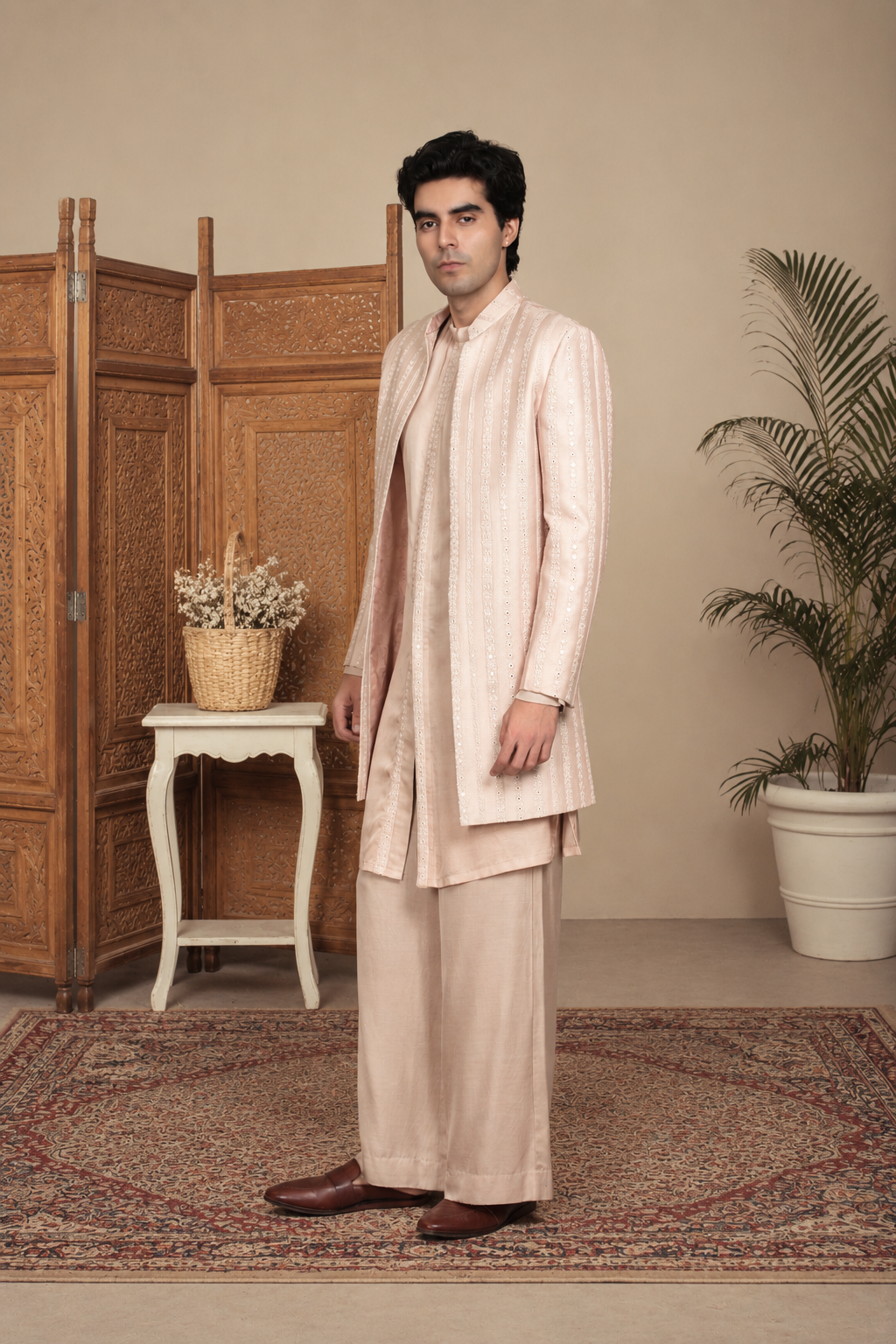 Ehsaas Indo Western Jacket Set in Mauve