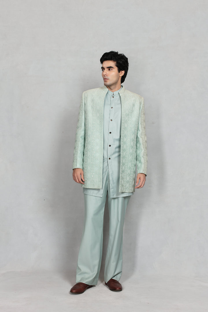 Shair Indo Western Jacket Set in Sage Green