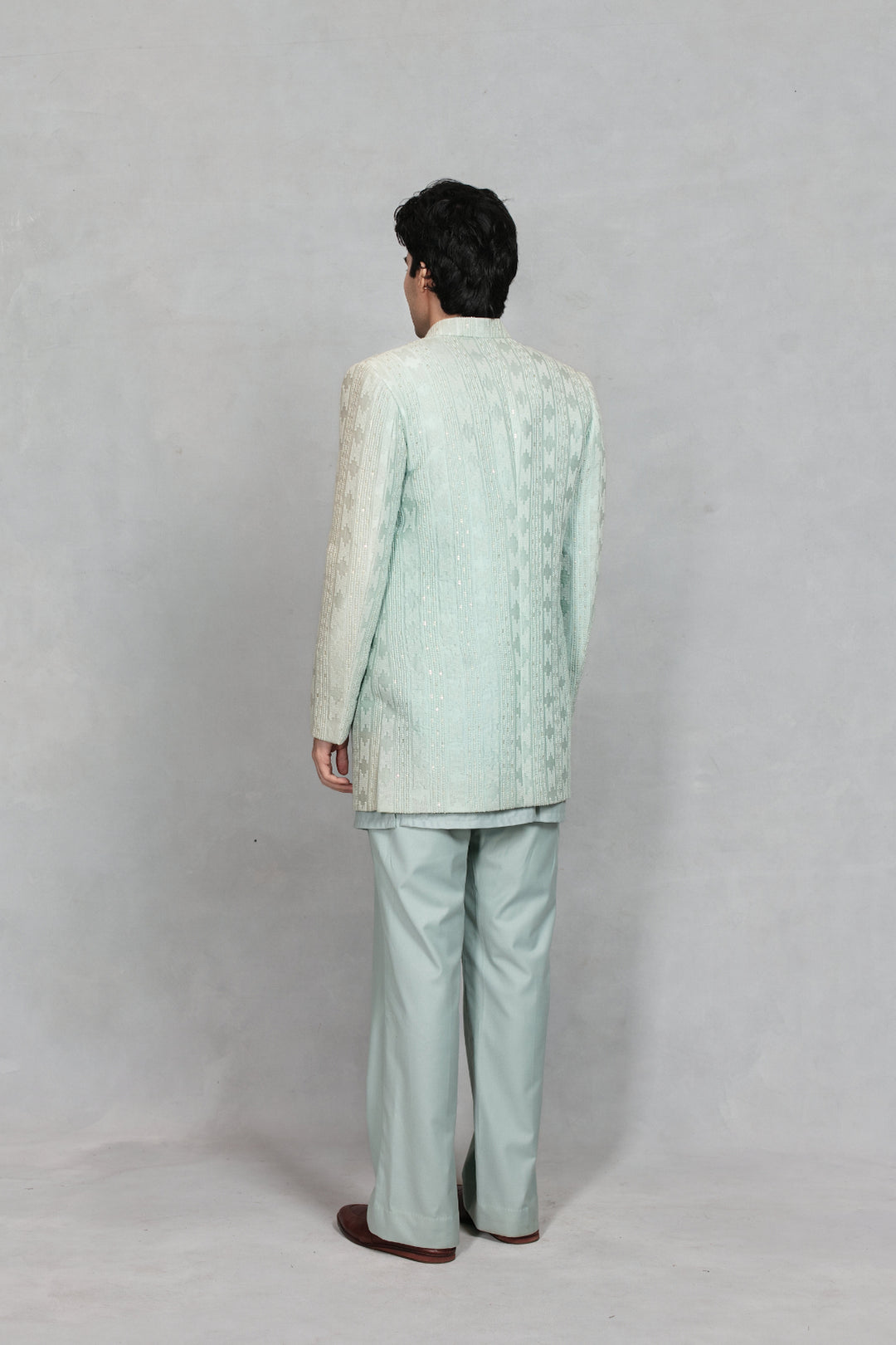Shair Indo Western Jacket Set in Sage Green
