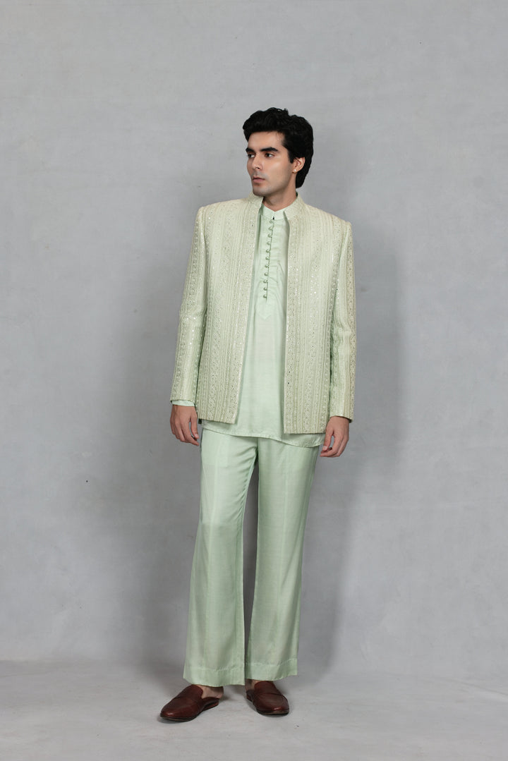 Saagar Indo Western Jacket Set in Mint Green