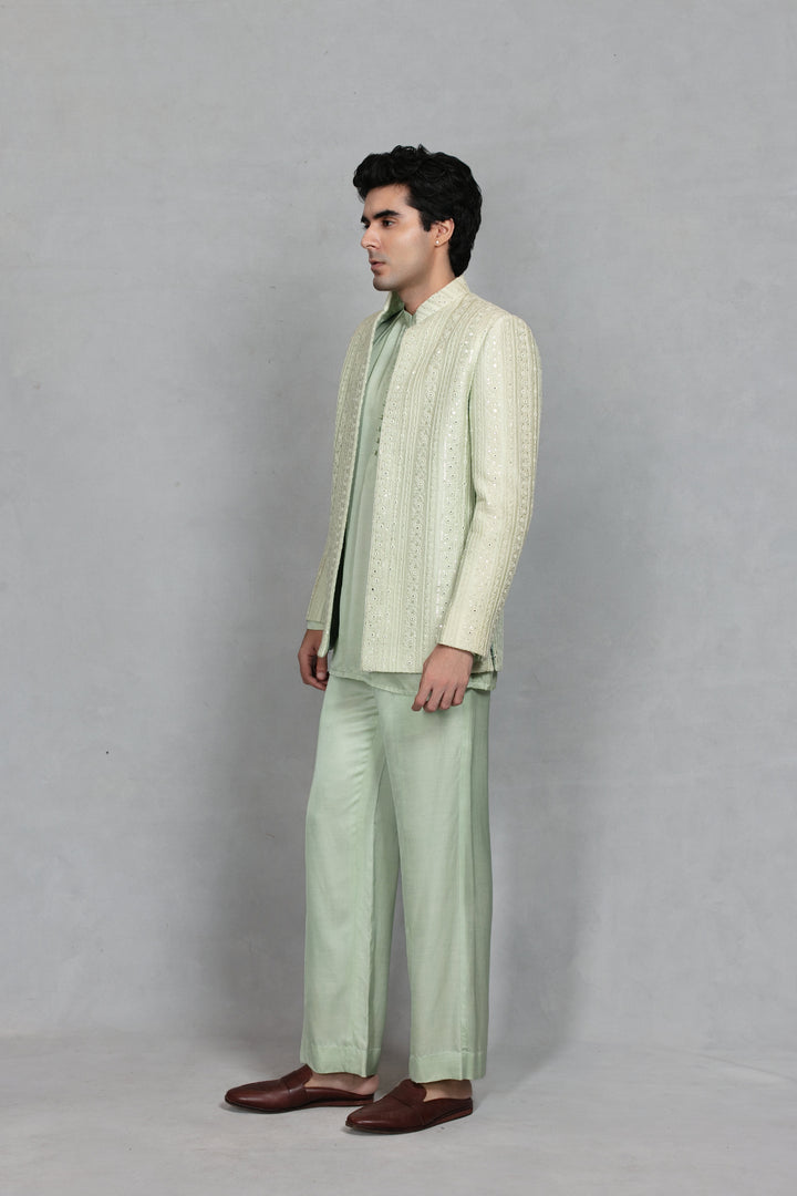 Saagar Indo Western Jacket Set in Mint Green
