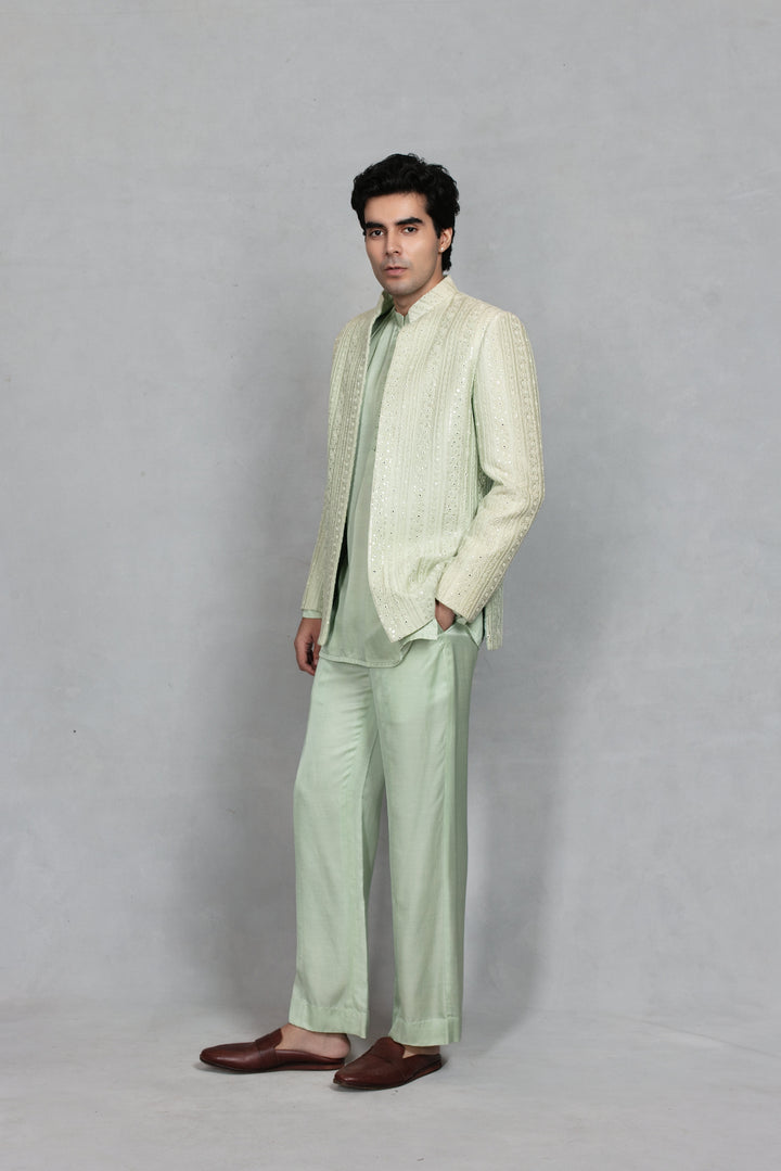 Saagar Indo Western Jacket Set in Mint Green