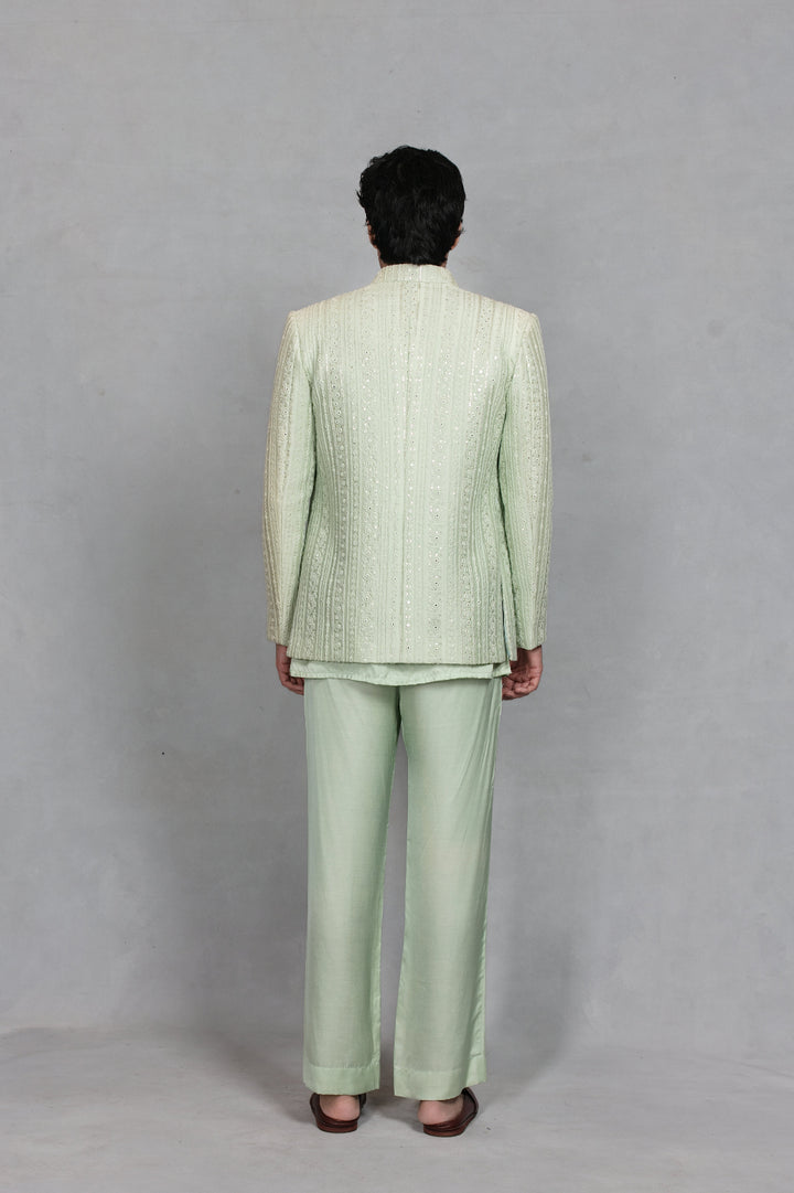 Saagar Indo Western Jacket Set in Mint Green