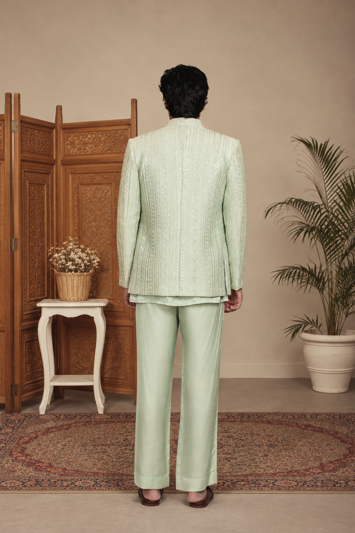 Saagar Indo Western Jacket Set in Mint Green