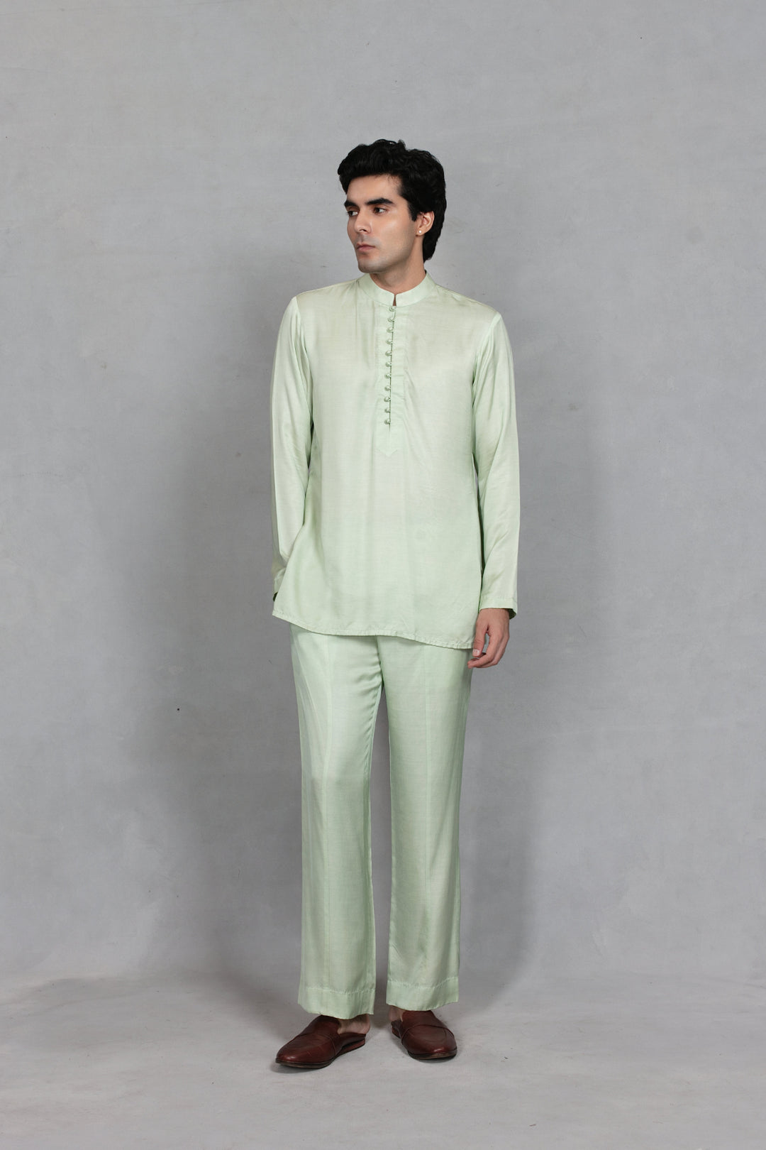 Saagar Indo Western Jacket Set in Mint Green
